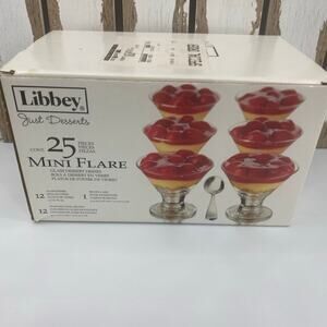 Libby Just Desserts MINI FLARE GLASS DESSERT DISHES & Mini Spoons W/ Recipe Card